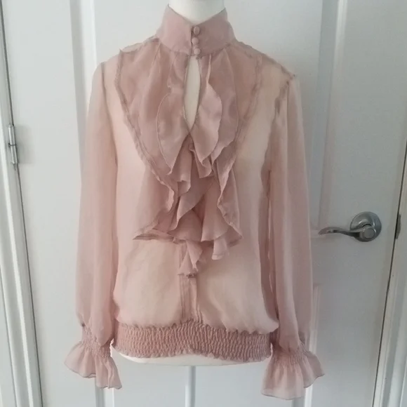 Chic Blush Ruffle Blouse - Picture 2 of 13